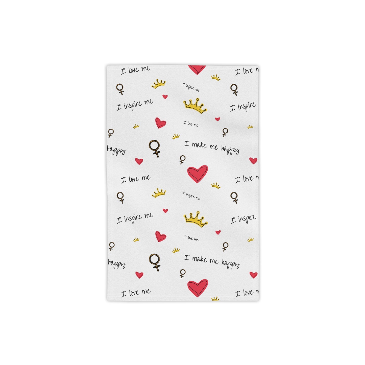 Beach Towel — Self Love Pattern with Hearts, Crowns & "I Love Me" Text