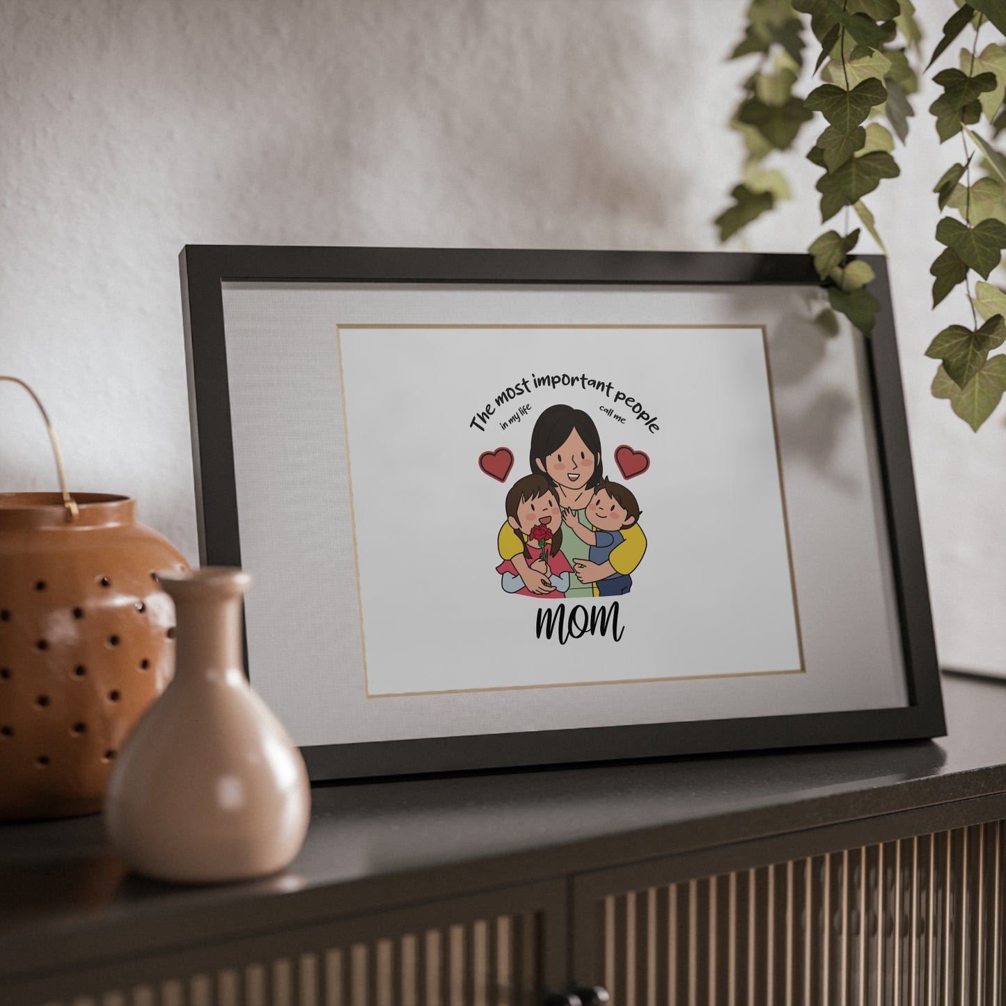 Framed Mom Poster — "The most important people" Family Illustration (Black Frame)
