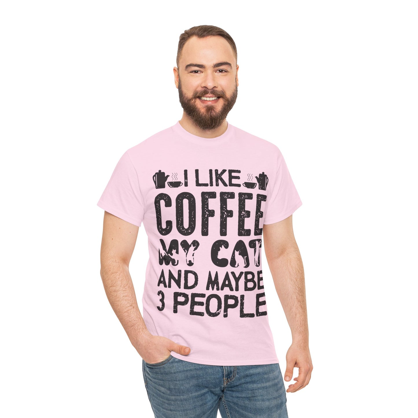 Coffee & Cat Tee — "I Like Coffee, My Cat, And Maybe 3 People" Funny Cat Lover Shirt