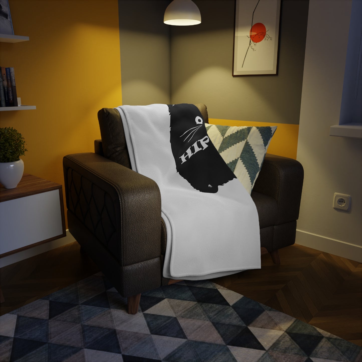 Hip Cat Plush Fleece Blanket – Cute Black Cat Graphic Throw