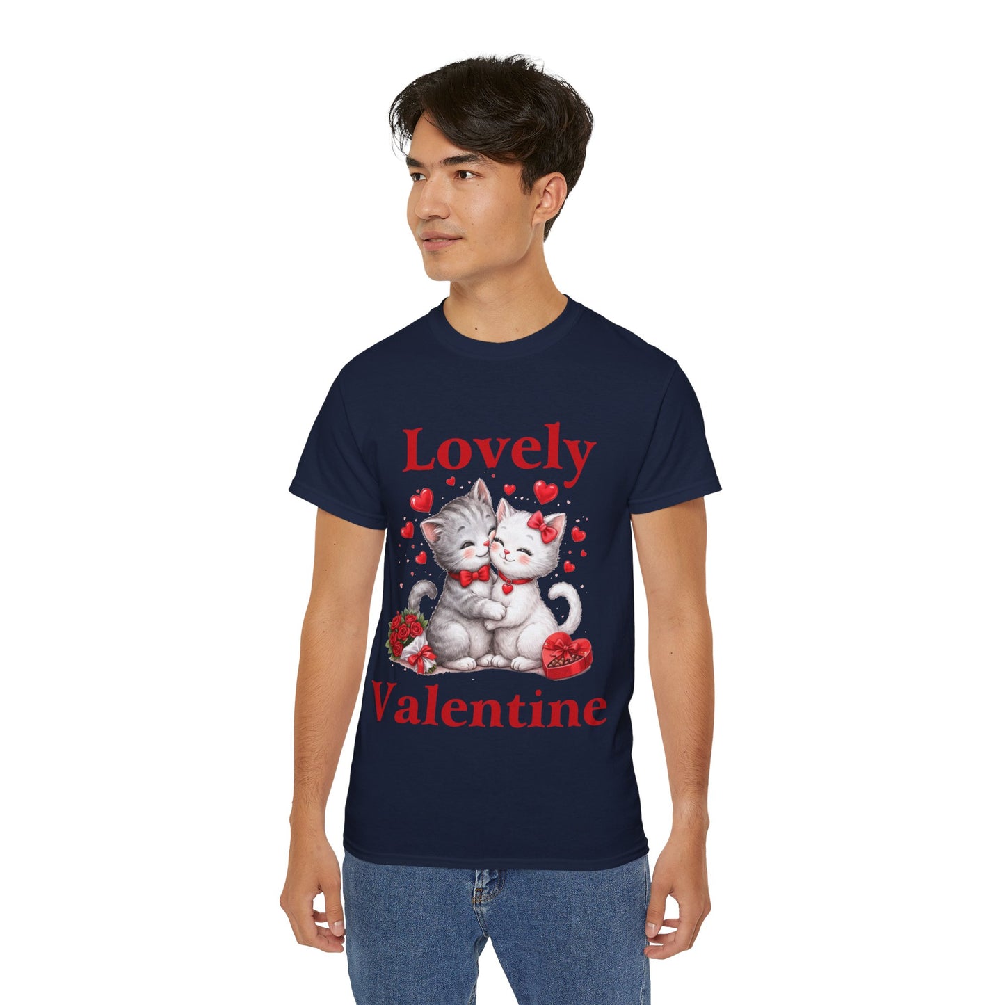 Valentine Kitty Tee - "Lovely Valentine" Cute Cat Couple Valentine's Day T-Shirt