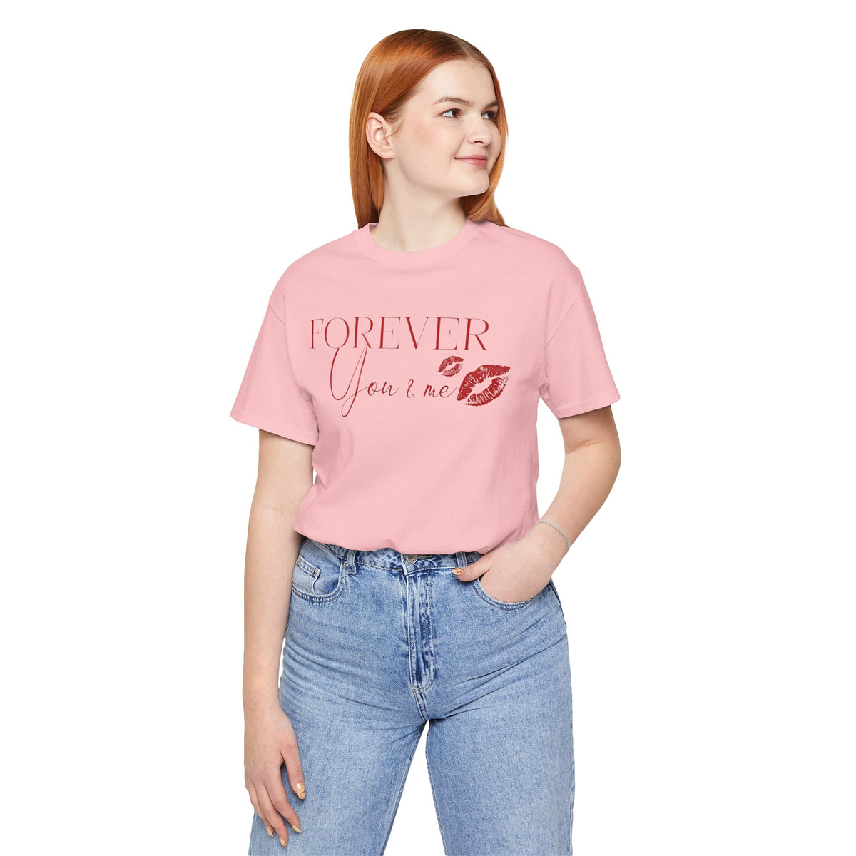 Forever You & Me Kiss Tee — Romantic Script Graphic T-Shirt