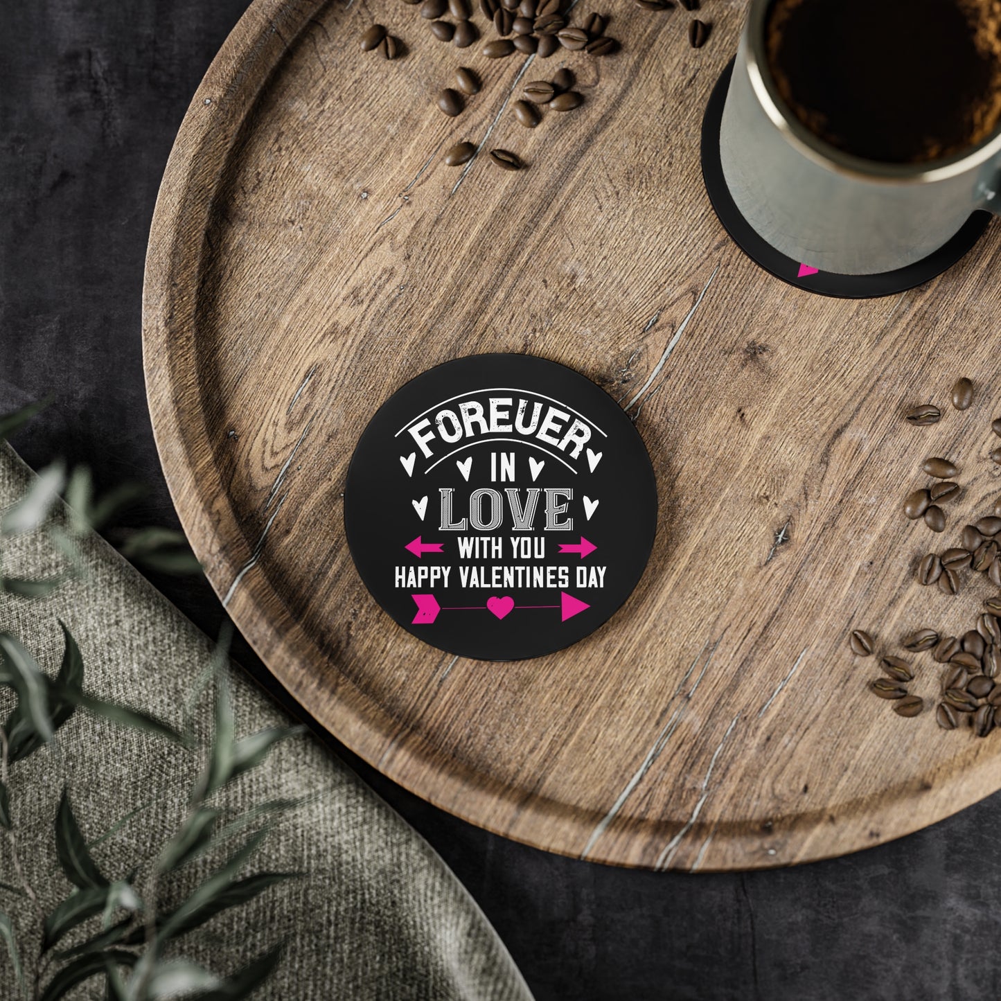 Valentine Coasters - "Forever in Love With You" Heart Arrow Drink Coaster (Happy Valentines Day)