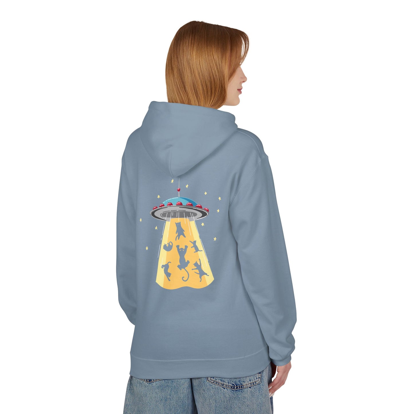 Alien UFO Cat Abduction Hoodie — Funny Pet Lover Graphic Hoodie