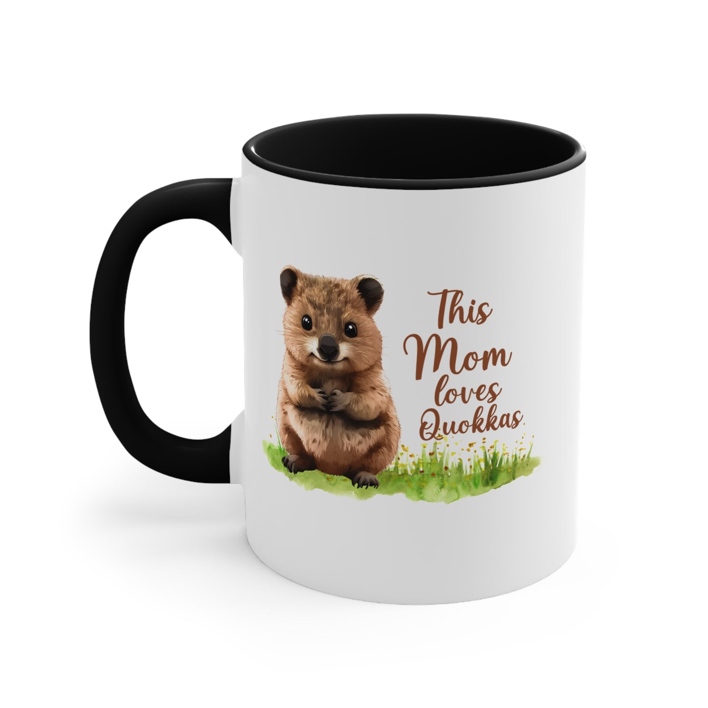 Quokka Mom Accent Mug — "This Mom Loves Quokkas" 11oz