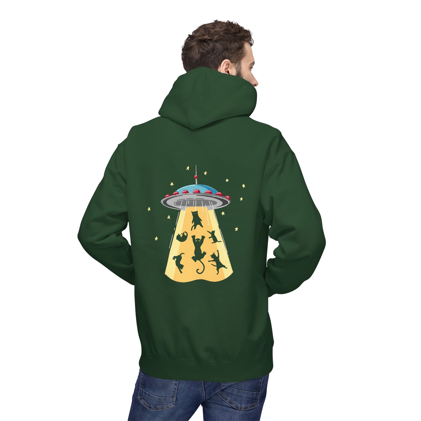 Alien UFO Cat Abduction Hoodie — Funny Pet Lover Graphic Hoodie