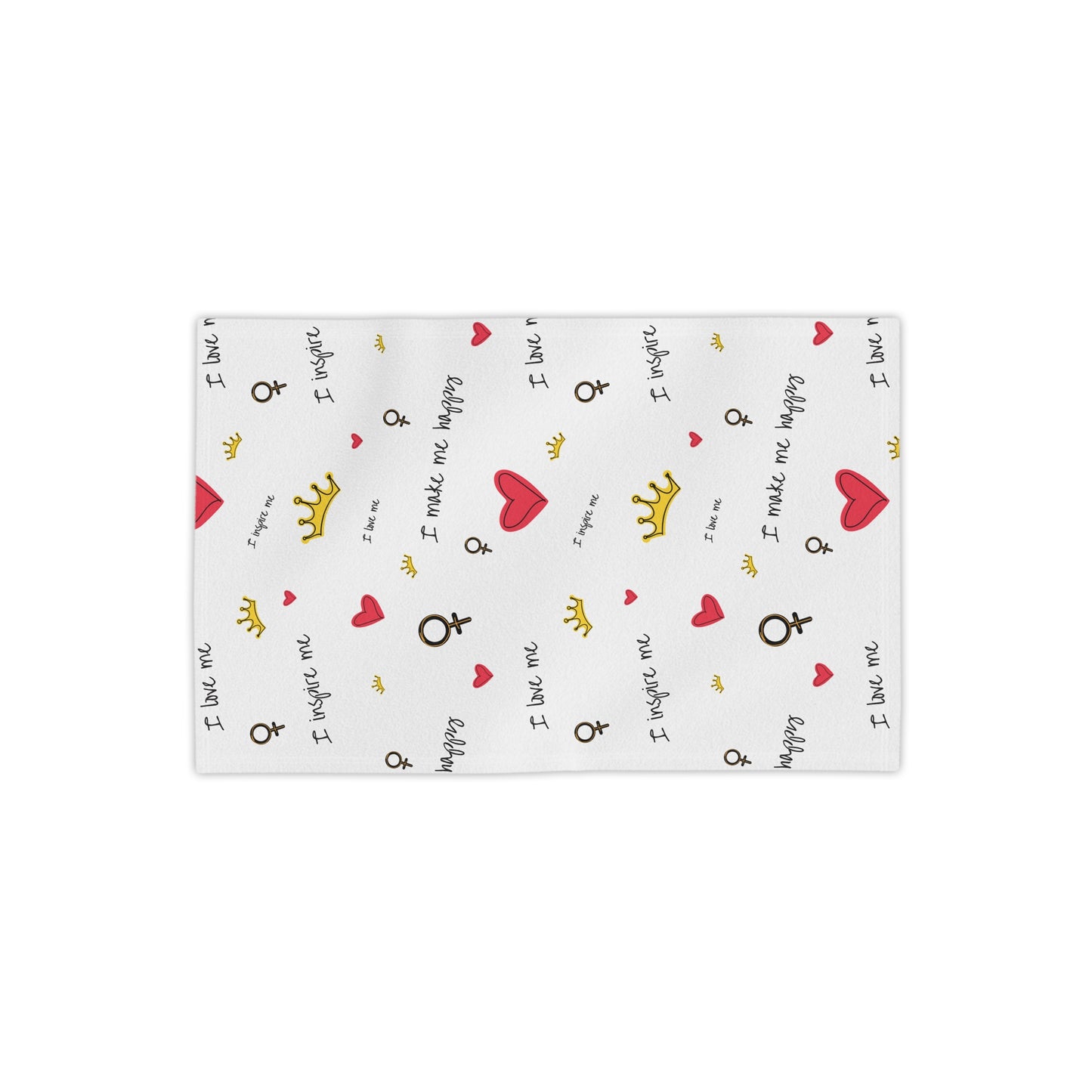Beach Towel — Self Love Pattern with Hearts, Crowns & "I Love Me" Text