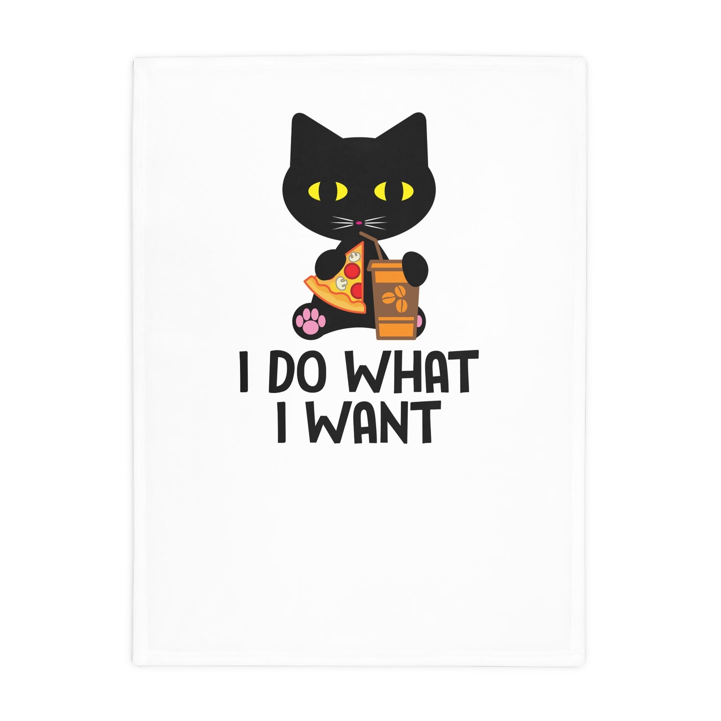 I Do What I Want Cat Plush Fleece Blanket — Cute Black Cat with Pizza & Snacks