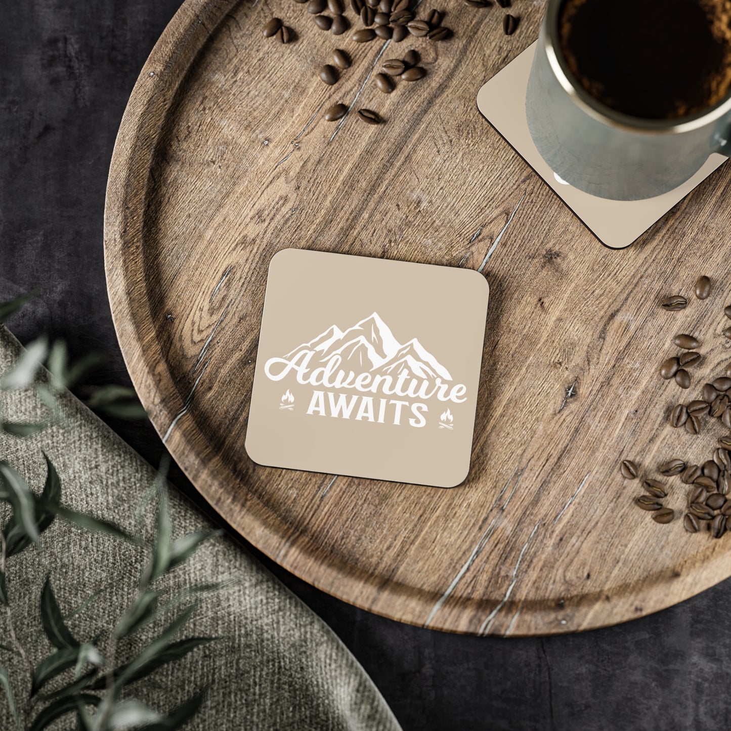 Adventure Awaits Coaster — Mountain Travel Cork Drink Coaster