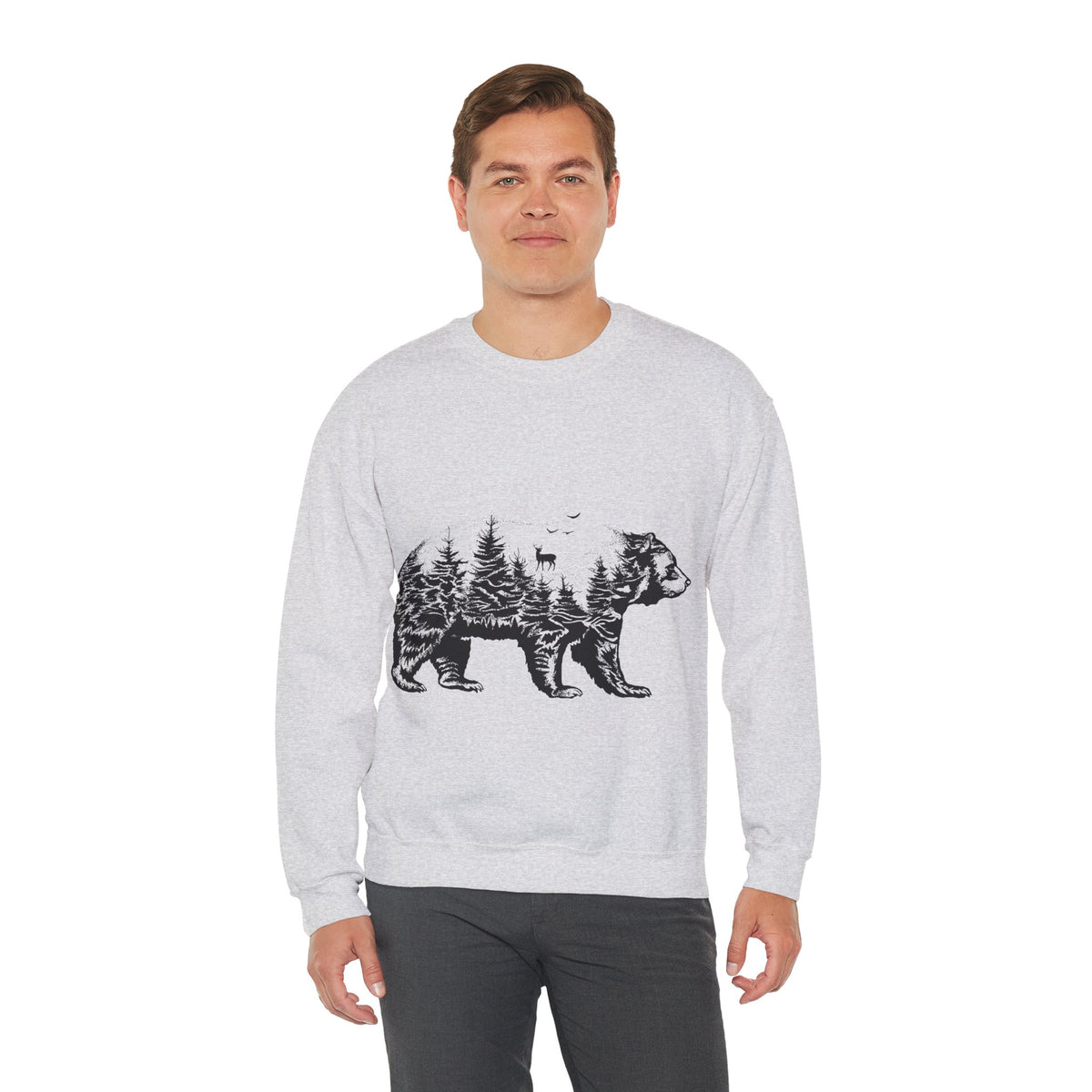 Bear Forest Crewneck Sweatshirt – Woodland Double Exposure Graphic