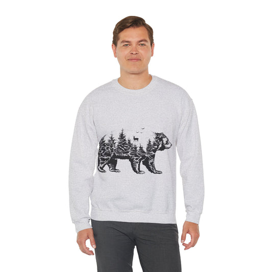 Bear Forest Crewneck Sweatshirt – Woodland Double Exposure Graphic