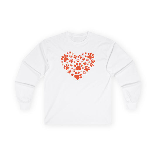 Paw Print Heart Long Sleeve Tee for Animal Lovers, Gift for Pet Owners