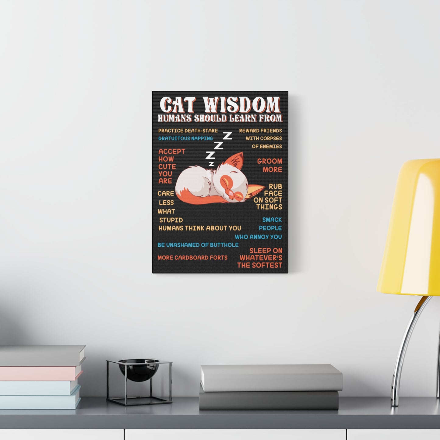Canvas Print — "Cat Wisdom: Humans Should Learn From" Illustrated Wall Art