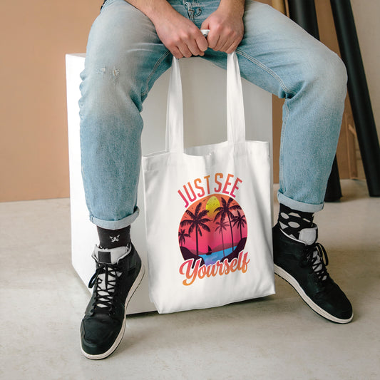 Tote Bag — "Just See Yourself" Retro Sunset Palm Beach Eco Tote