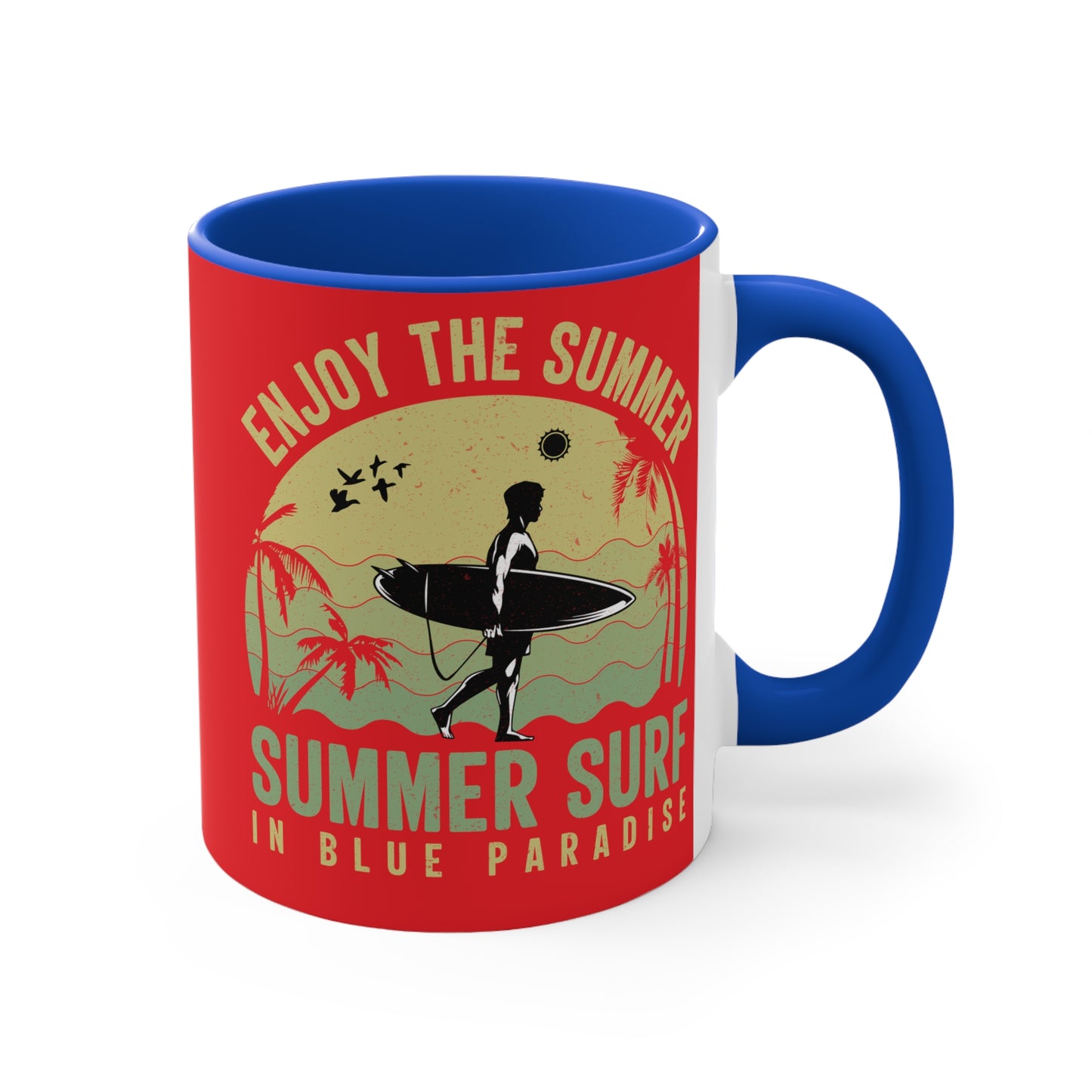 Enjoy the Sunshine Red Accent Mug — 11 oz Ceramic Coffee Cup