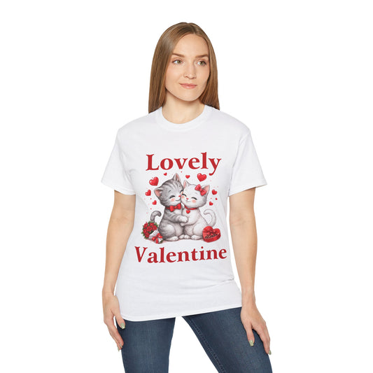 Valentine Kitty Tee - "Lovely Valentine" Cute Cat Couple Valentine's Day T-Shirt