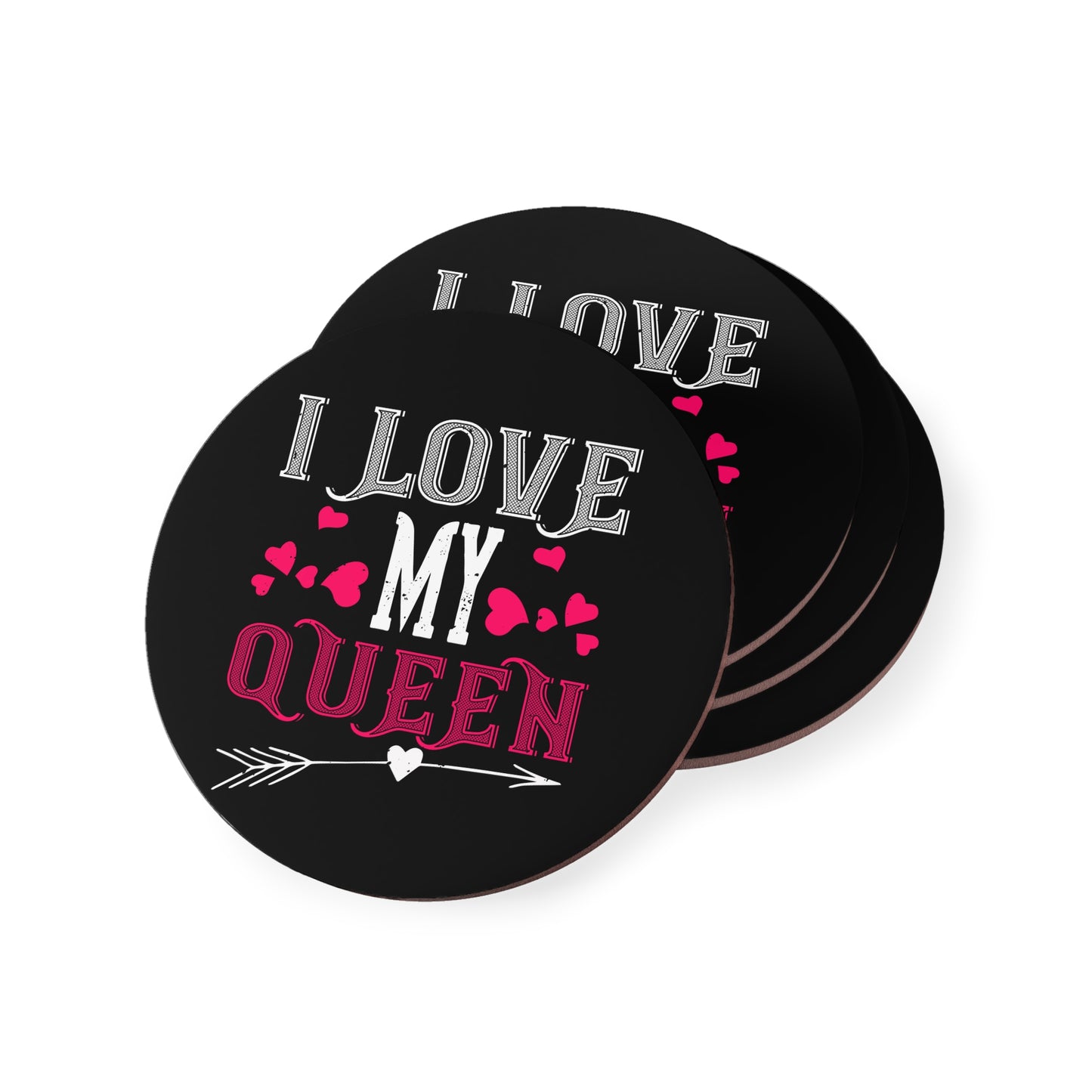 I Love My Queen Round Cork Coaster — Romantic Valentine’s Day Drink Coaster