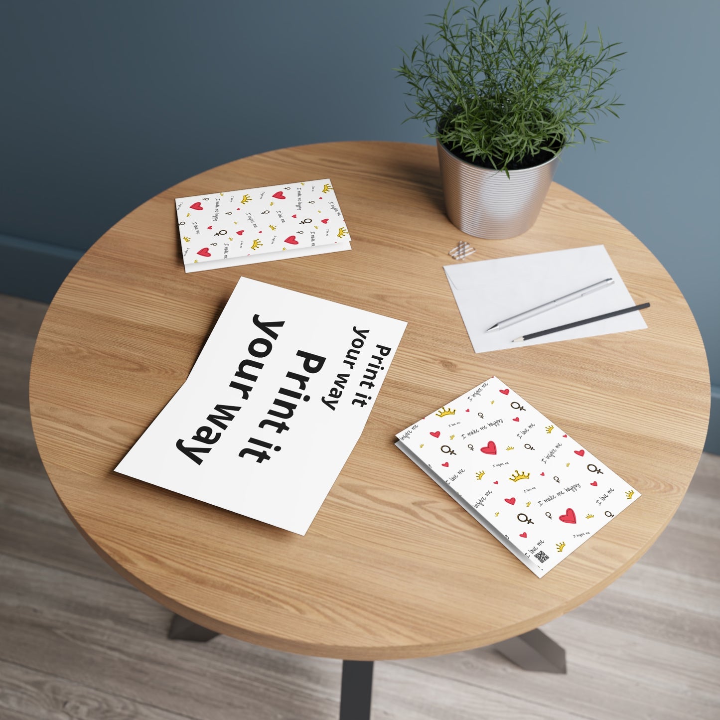 Greeting Card — Self-Love Pattern (Hearts, Crowns & Feminine Symbols)