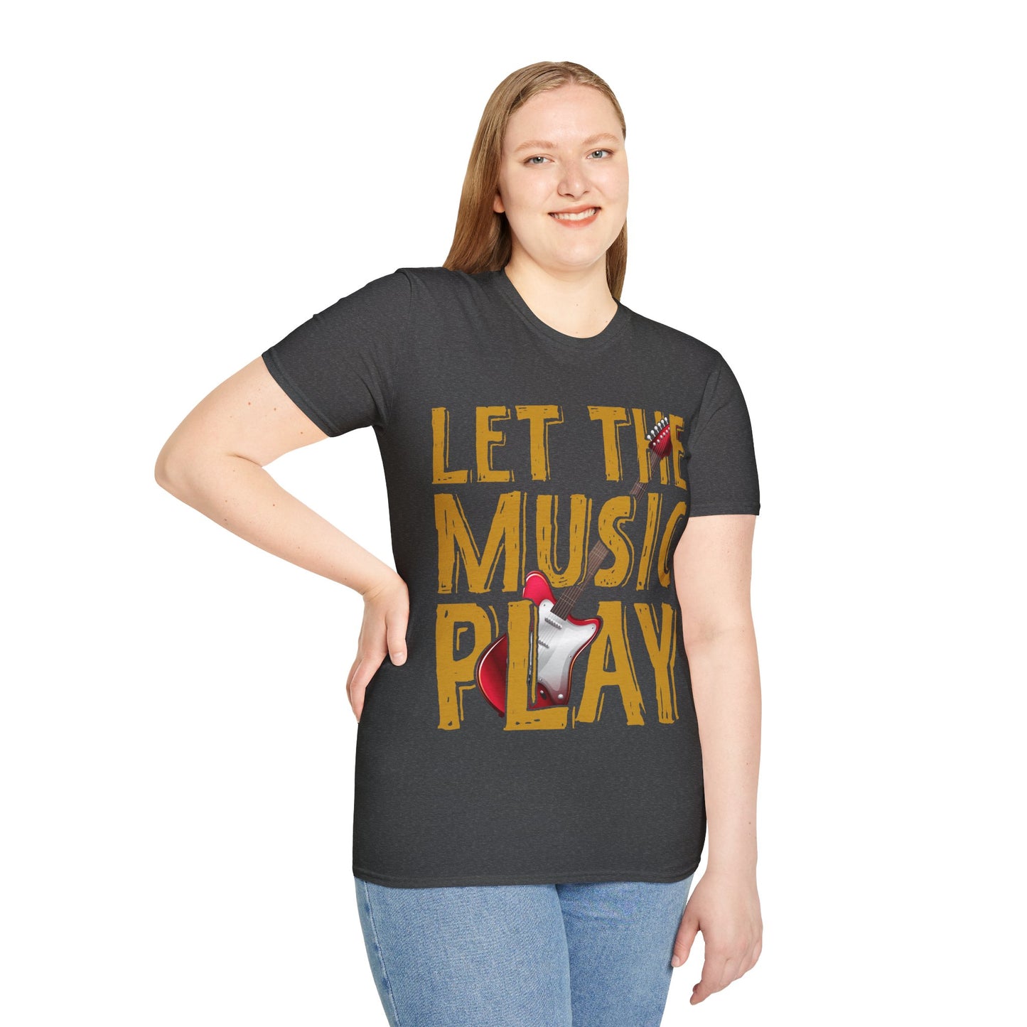Let The Music Play Guitar T-Shirt — Retro Rock Music Tee for Musicians & Fans