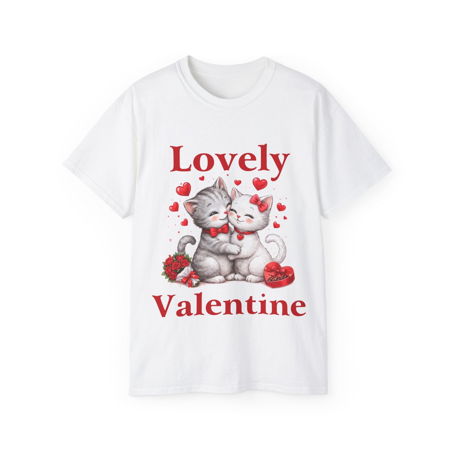 Valentine Kitty Tee - "Lovely Valentine" Cute Cat Couple Valentine's Day T-Shirt