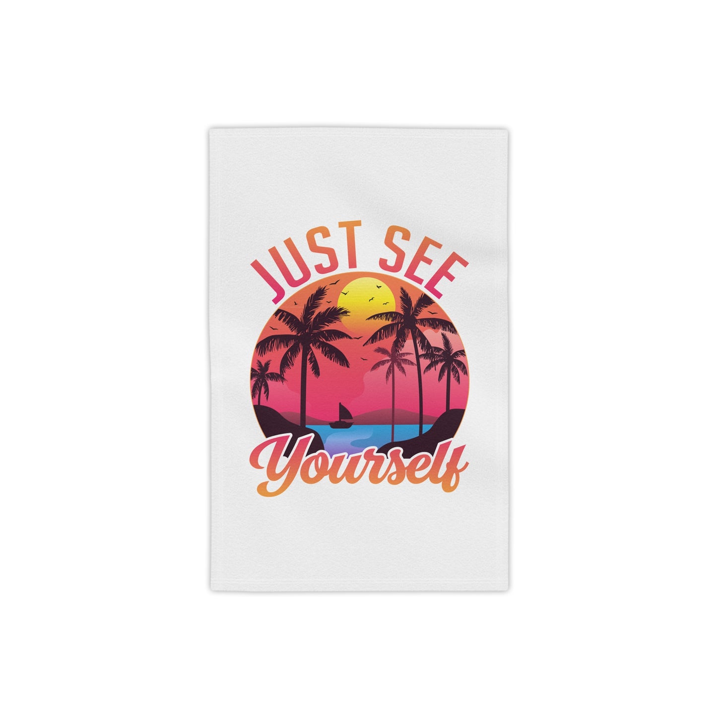 Beach Towel - "Just See Yourself" Tropical Sunset Palm Print