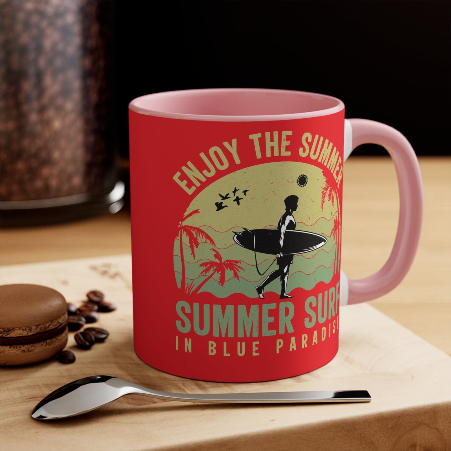 Enjoy the Sunshine Red Accent Mug — 11 oz Ceramic Coffee Cup