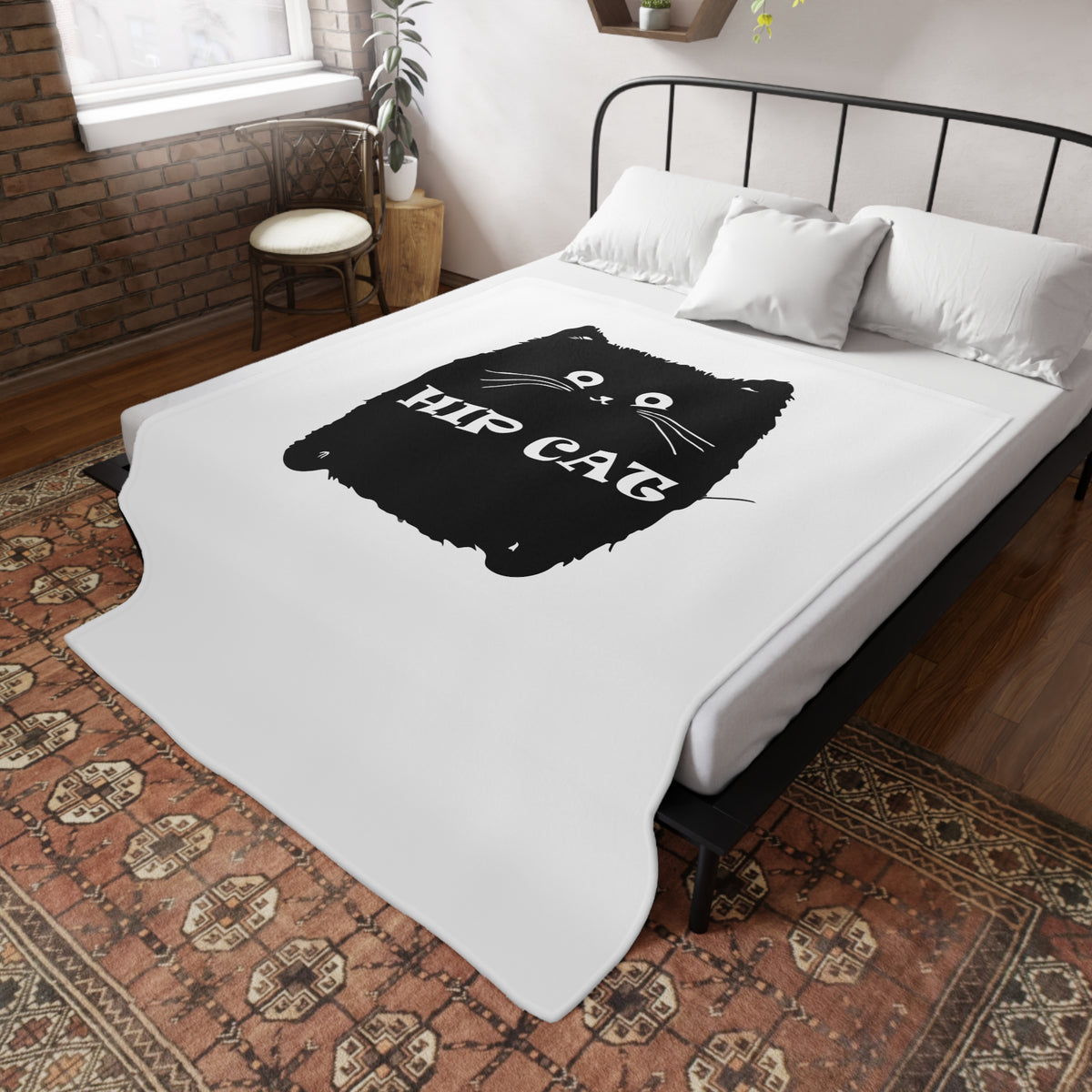 Hip Cat Plush Fleece Blanket – Cute Black Cat Graphic Throw