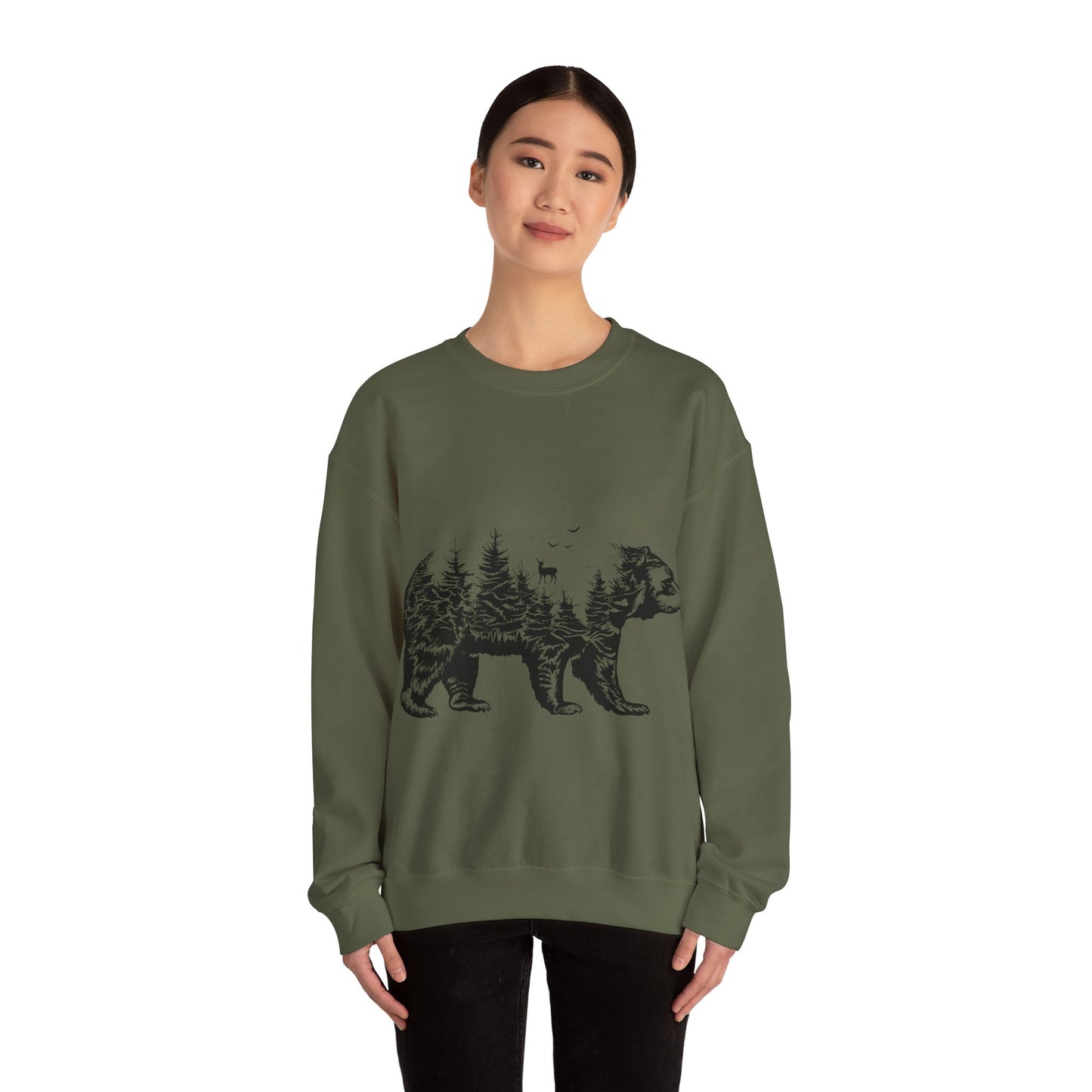 Bear Forest Crewneck Sweatshirt – Woodland Double Exposure Graphic