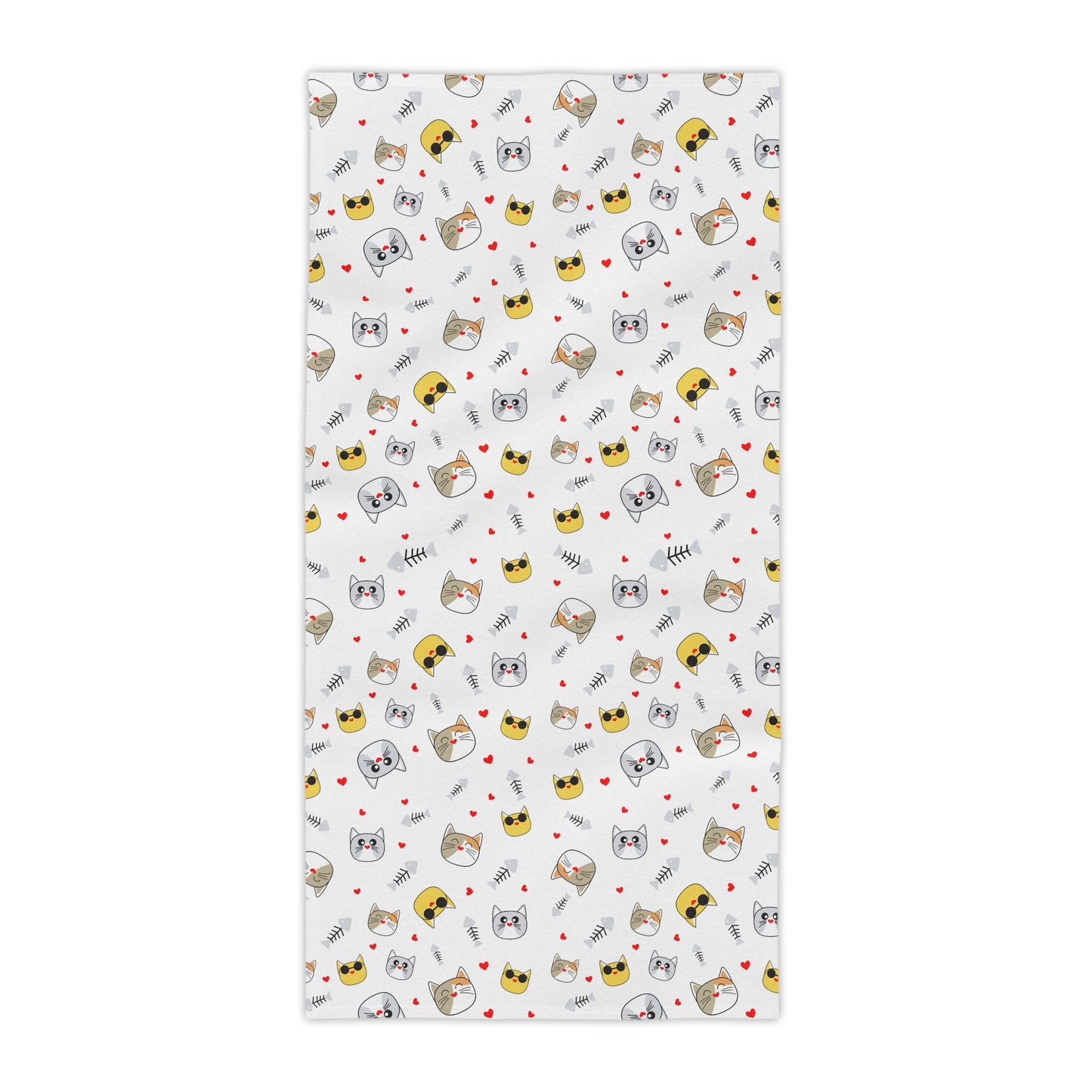Cute Kawaii Cat Pattern Beach Towel – Playful Emoji Cat Faces, Summer Pool & Beach Towel