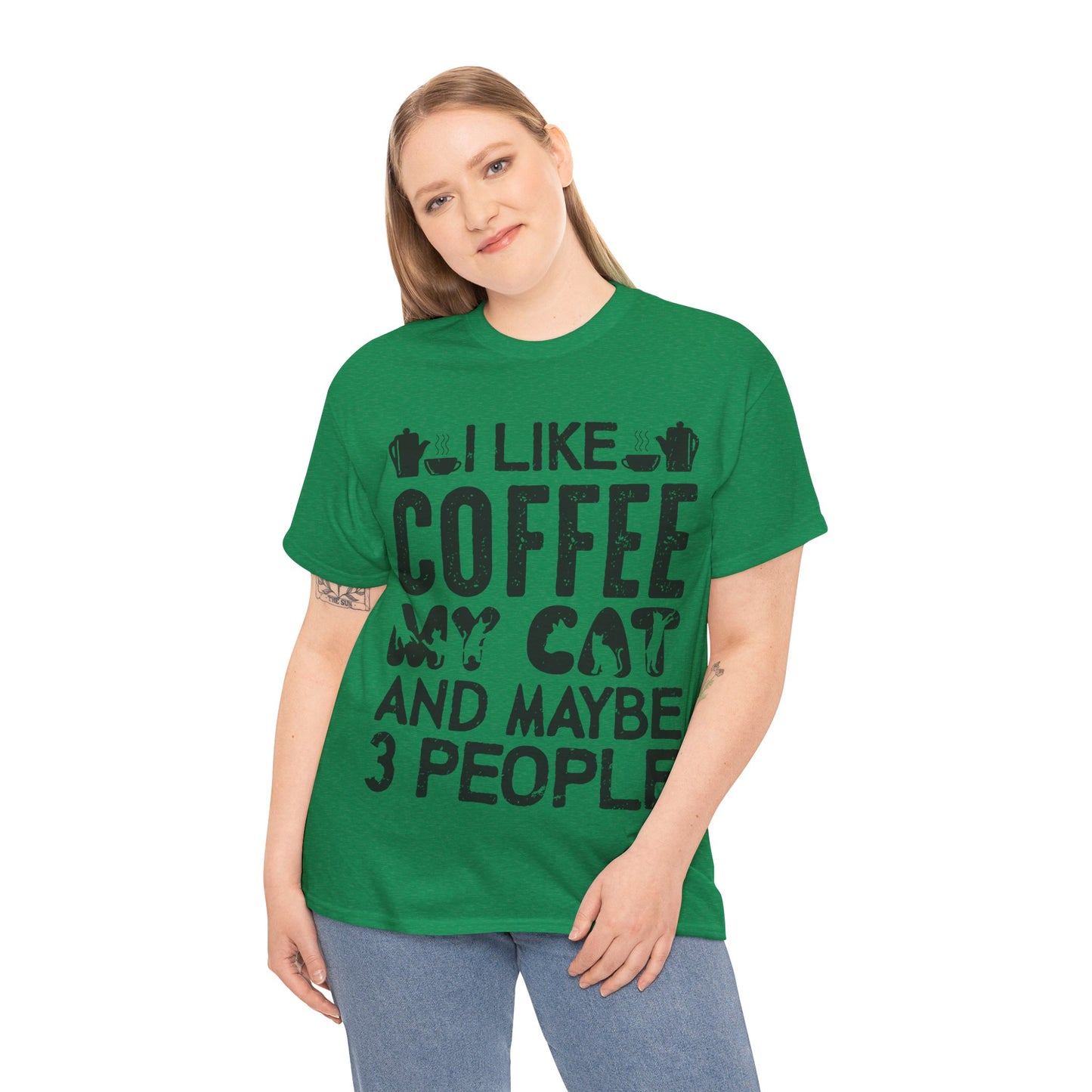 Coffee & Cat Tee — "I Like Coffee, My Cat, And Maybe 3 People" Funny Cat Lover Shirt