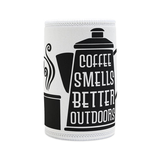 Stubby Cooler — "Coffee Smells Better Outdoors" Camping Can Koozie