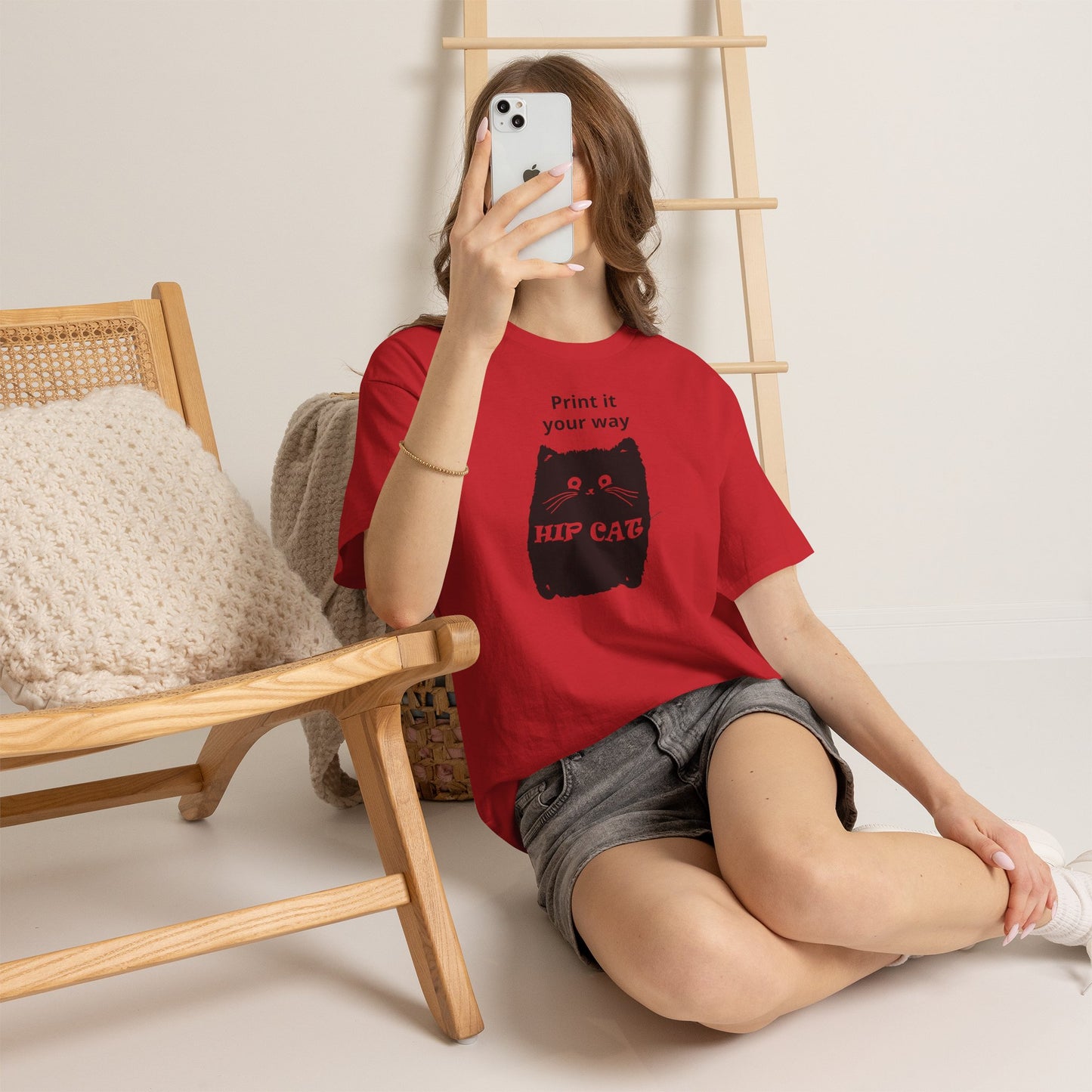 Hip Cat T-Shirt — Cute Black Cat Graphic Tee with “Print it your way” Slogan