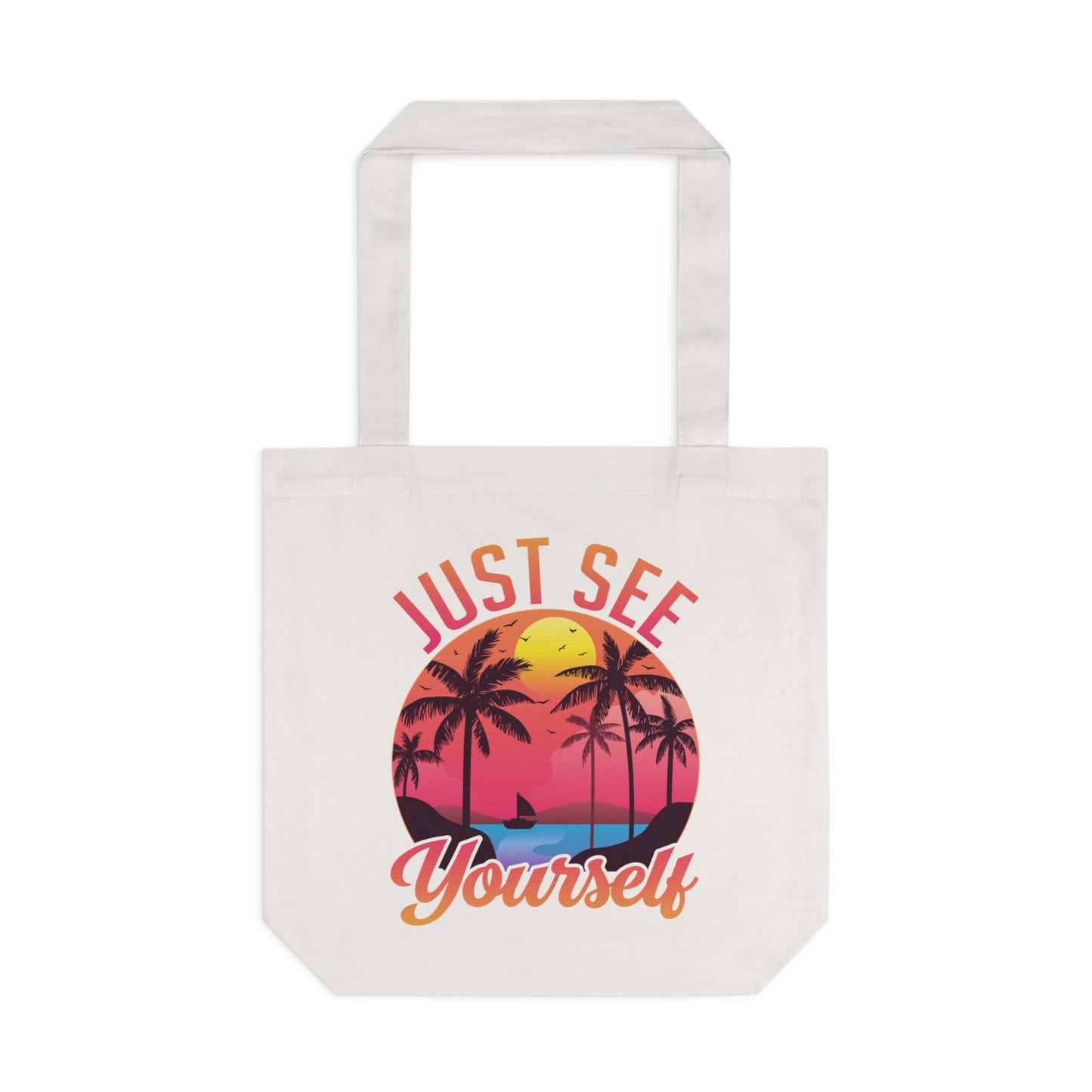 Tote Bag — "Just See Yourself" Retro Sunset Palm Beach Eco Tote