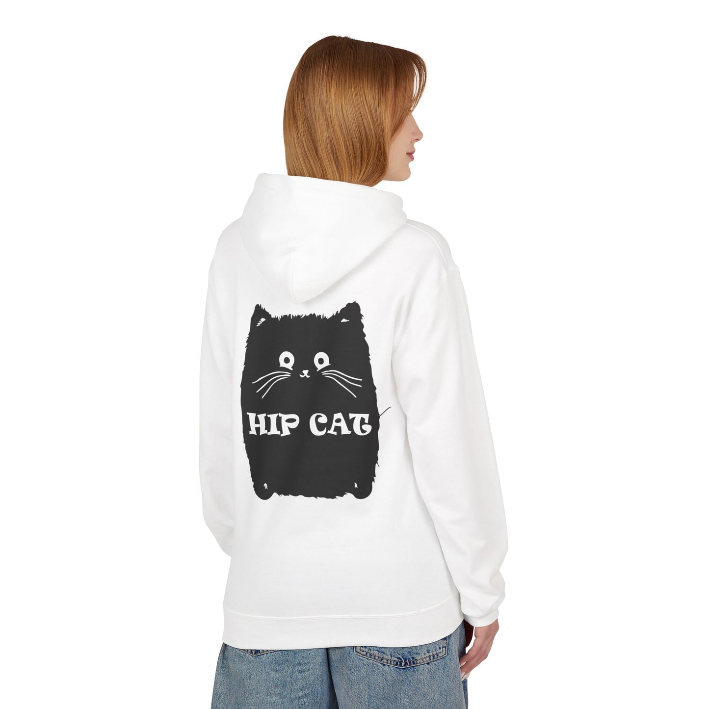 Hip Cat Graphic Hoodie — Cute Retro Cat Illustration "Hip Cat" Back Print