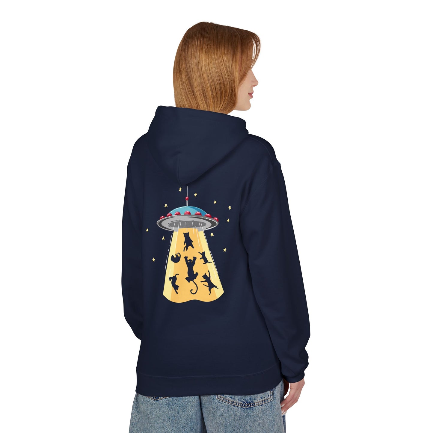 Alien UFO Cat Abduction Hoodie — Funny Pet Lover Graphic Hoodie