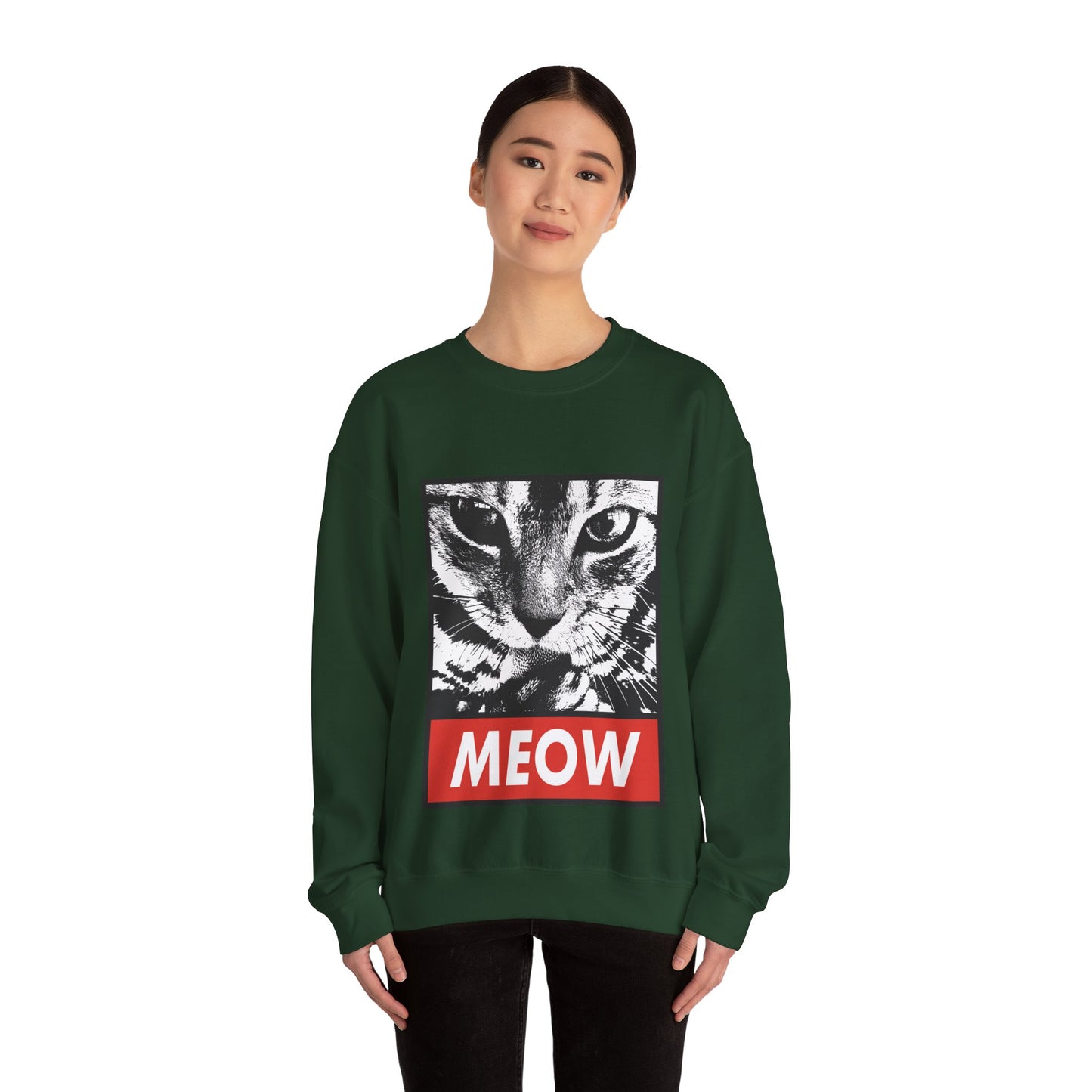 Cat Meow Crewneck Sweatshirt – Retro Graphic Cat Face