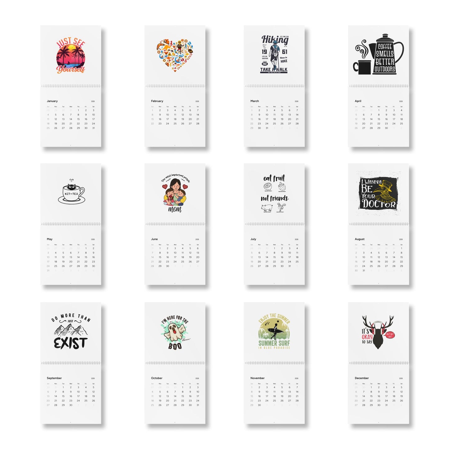 2026 'Just See Yourself' Tropical Sunset Wall Calendar — Inspirational Monthly Calendar