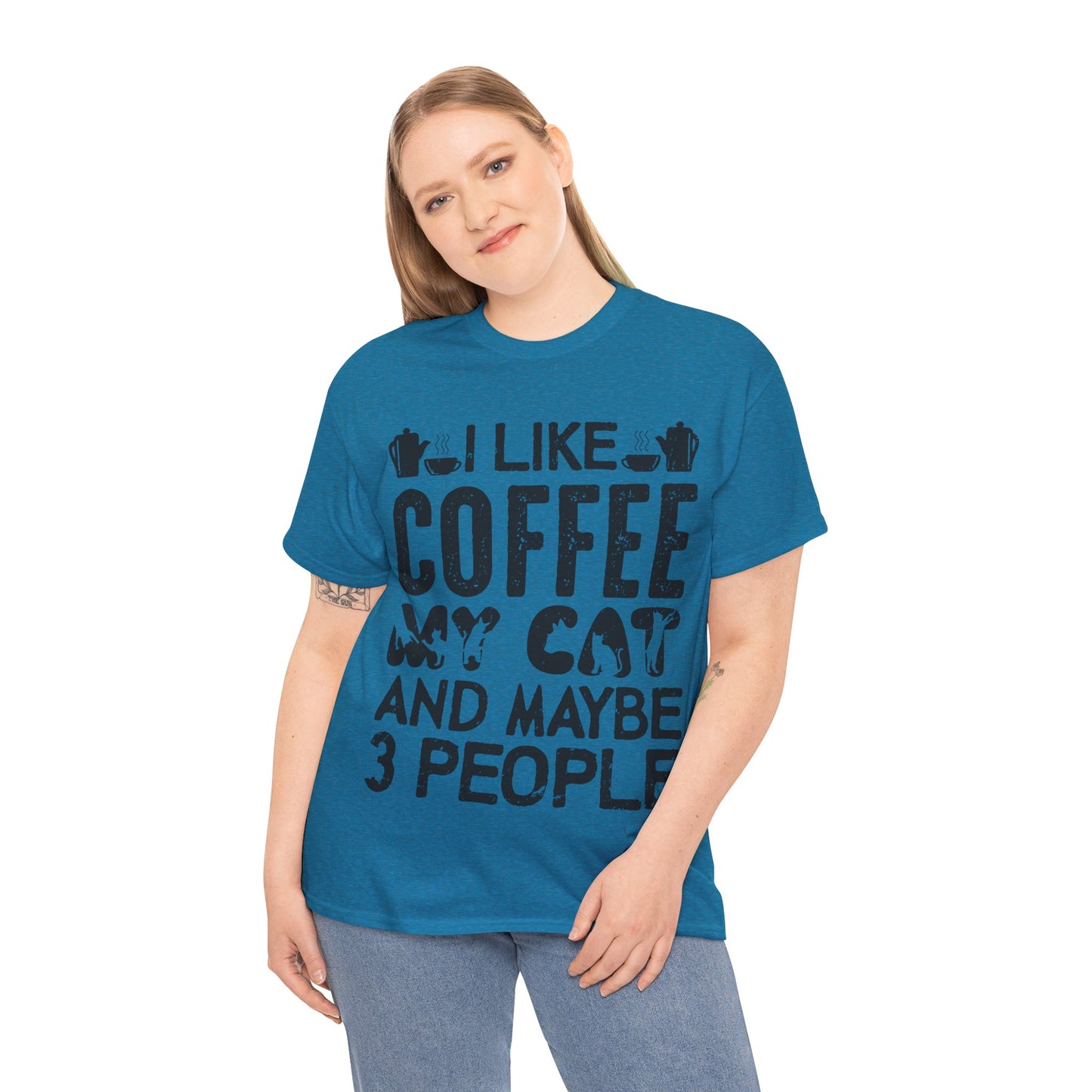 Coffee & Cat Tee — "I Like Coffee, My Cat, And Maybe 3 People" Funny Cat Lover Shirt