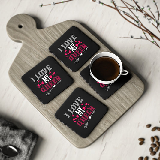 I Love My Queen Round Cork Coaster — Romantic Valentine’s Day Drink Coaster