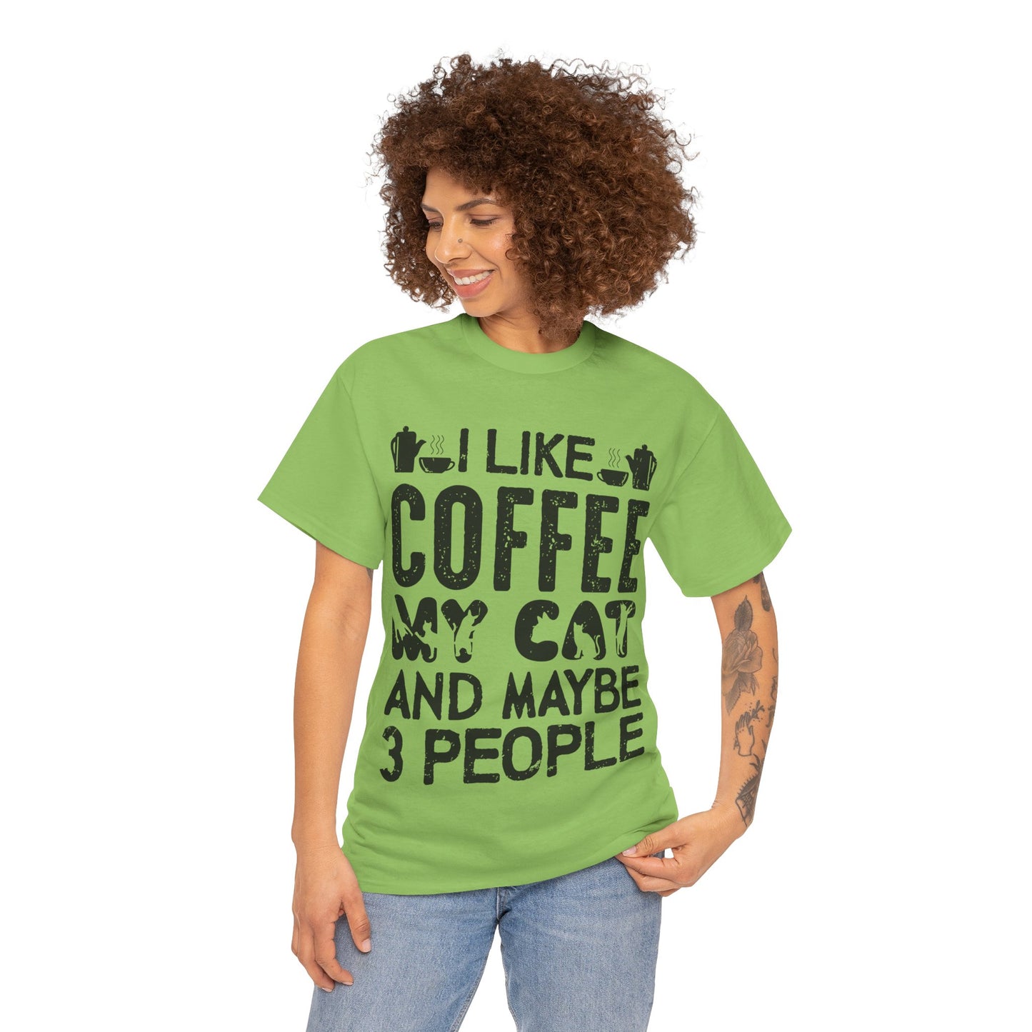 Coffee & Cat Tee — "I Like Coffee, My Cat, And Maybe 3 People" Funny Cat Lover Shirt