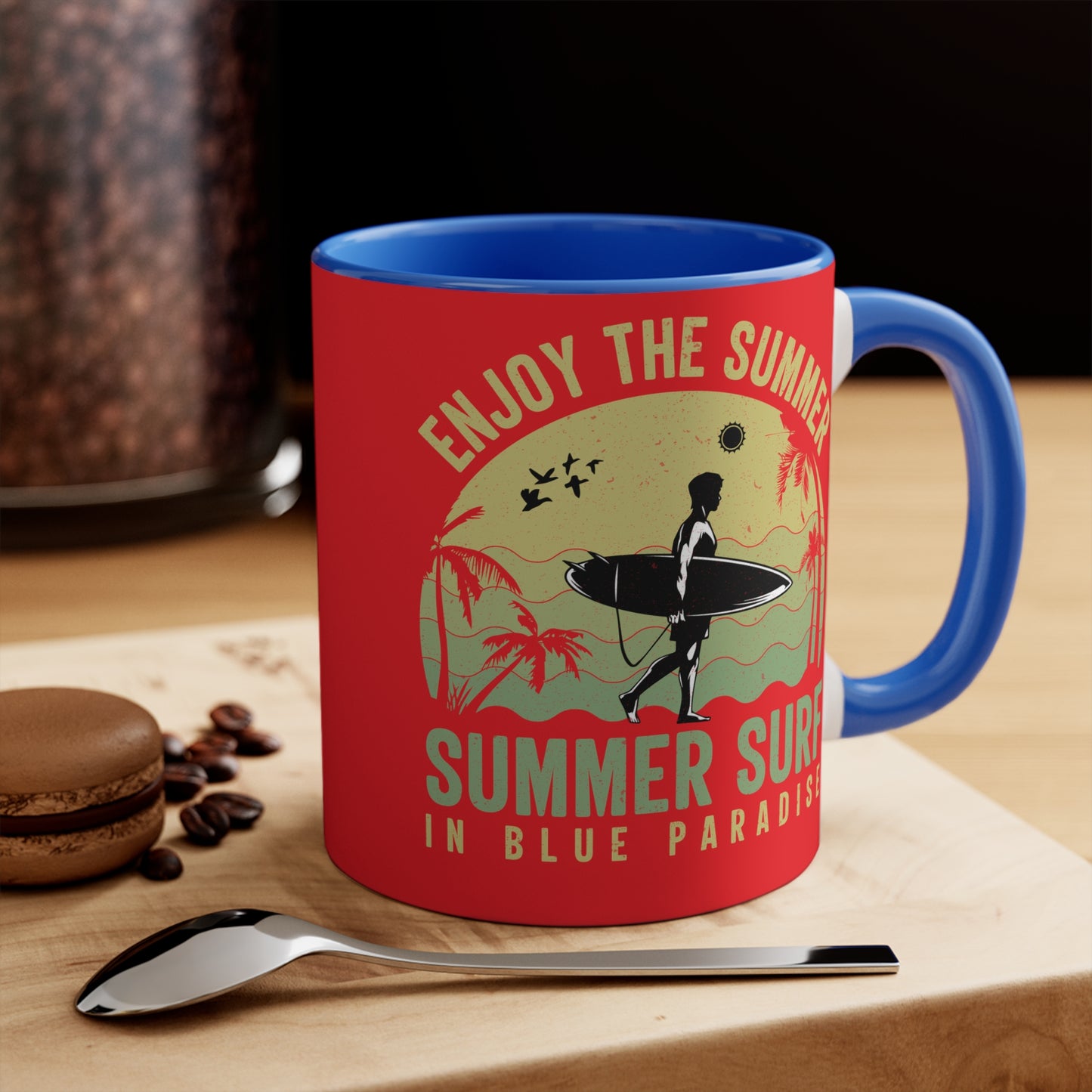 Enjoy the Sunshine Red Accent Mug — 11 oz Ceramic Coffee Cup