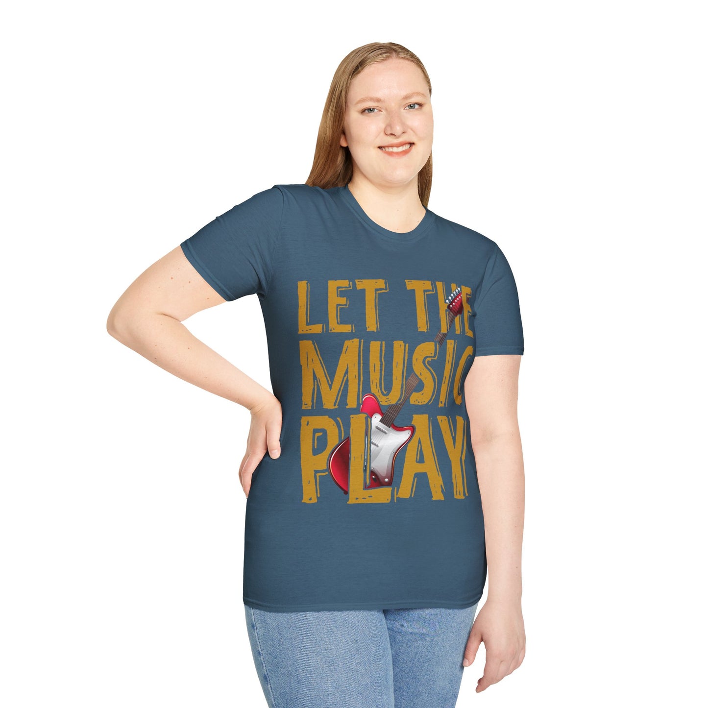 Let The Music Play Guitar T-Shirt — Retro Rock Music Tee for Musicians & Fans