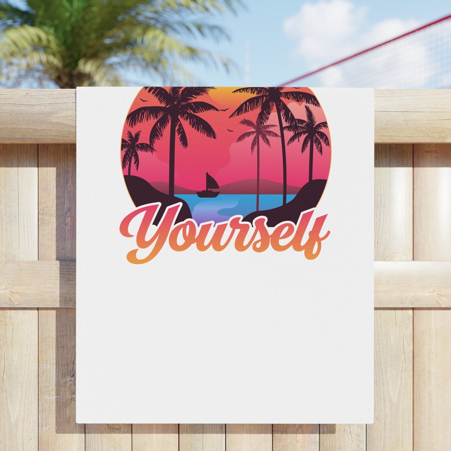 Beach Towel - "Just See Yourself" Tropical Sunset Palm Print