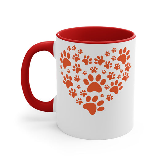 Heart-Shaped Pet Lover Mug | Colorful Dog Paw Print Coffee Cup