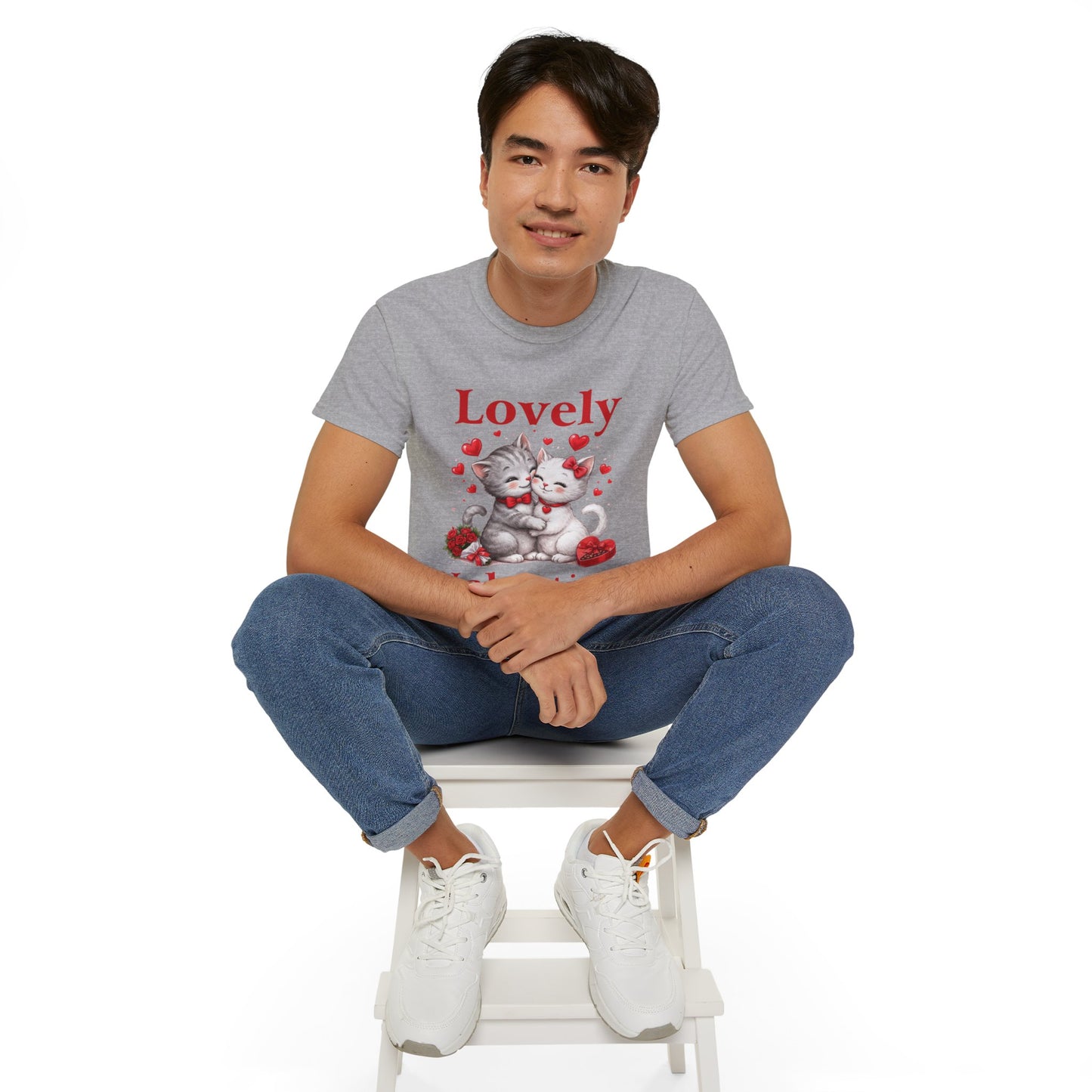 Valentine Kitty Tee - "Lovely Valentine" Cute Cat Couple Valentine's Day T-Shirt