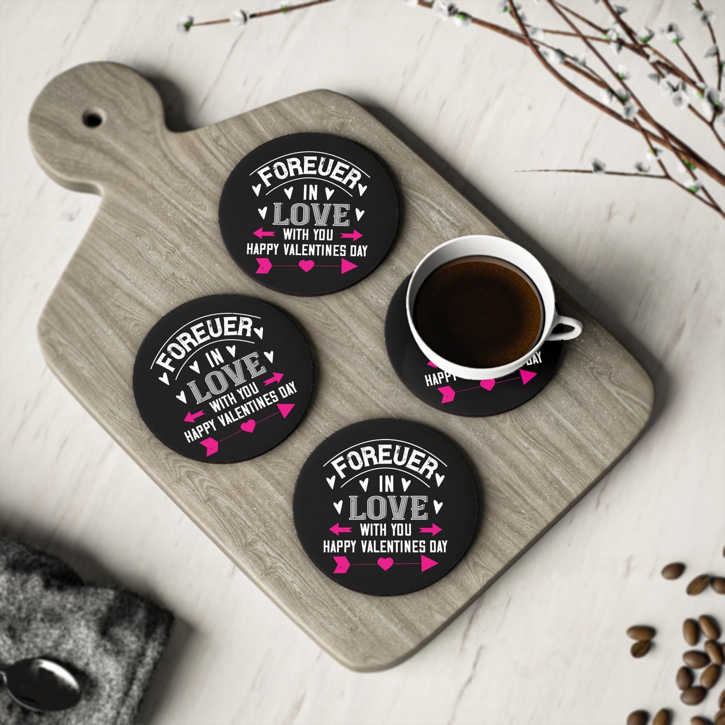 Valentine Coasters - "Forever in Love With You" Heart Arrow Drink Coaster (Happy Valentines Day)