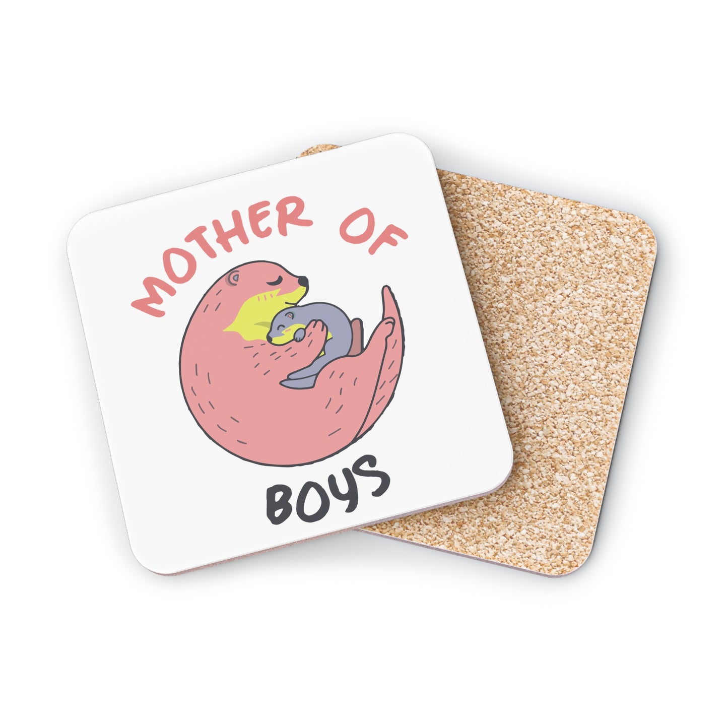 Mother of Boys Cork Coaster — Cute Otter Mom Drink Protector, Mother’s Day Gift