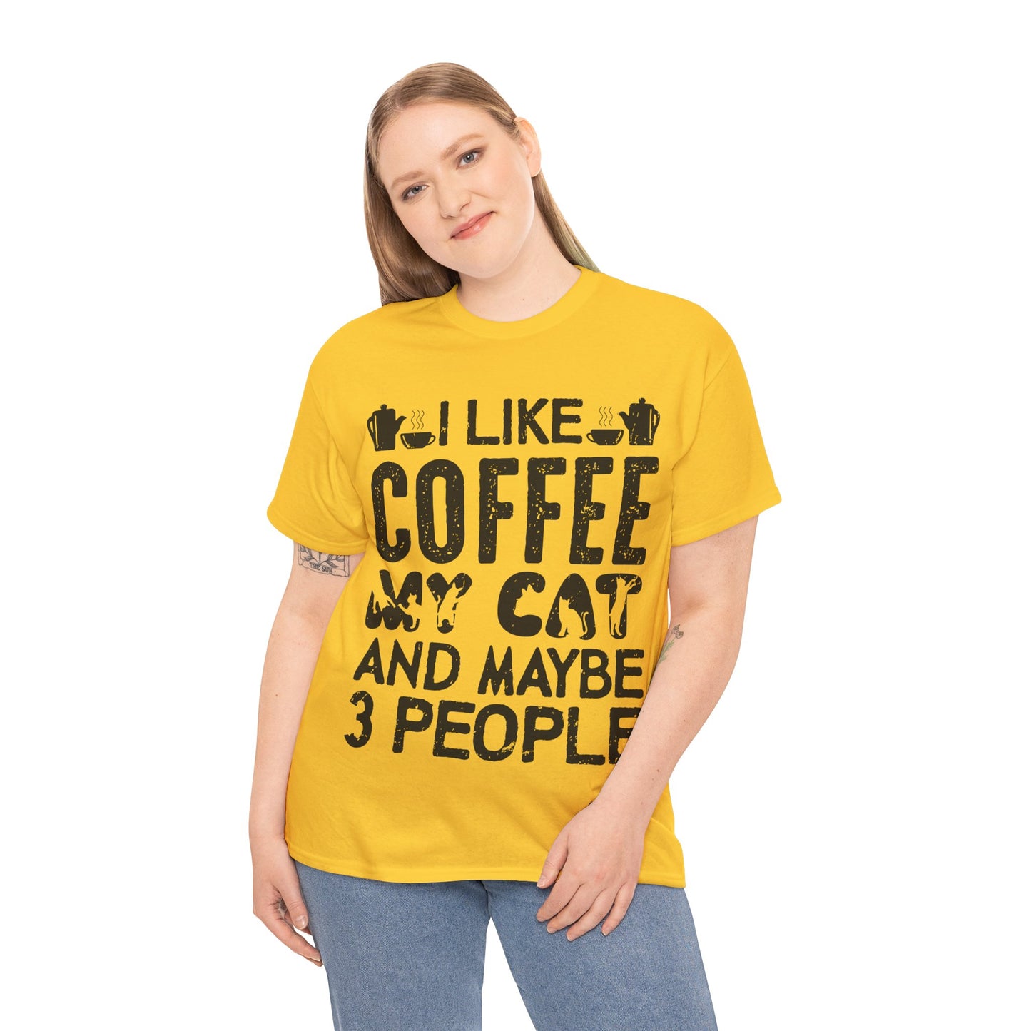 Coffee & Cat Tee — "I Like Coffee, My Cat, And Maybe 3 People" Funny Cat Lover Shirt
