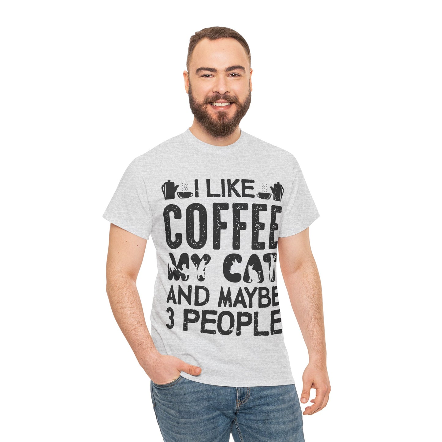 Coffee & Cat Tee — "I Like Coffee, My Cat, And Maybe 3 People" Funny Cat Lover Shirt