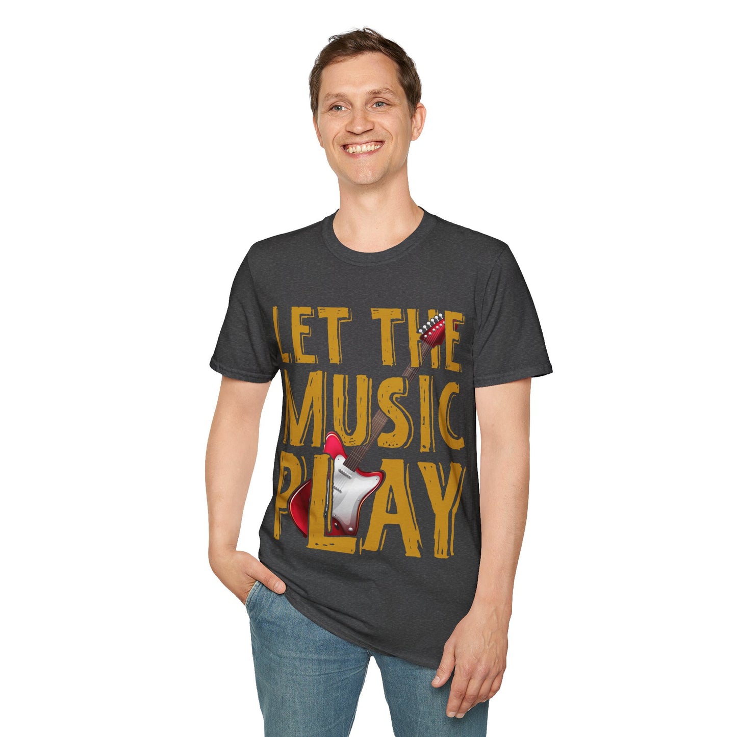Let The Music Play Guitar T-Shirt — Retro Rock Music Tee for Musicians & Fans
